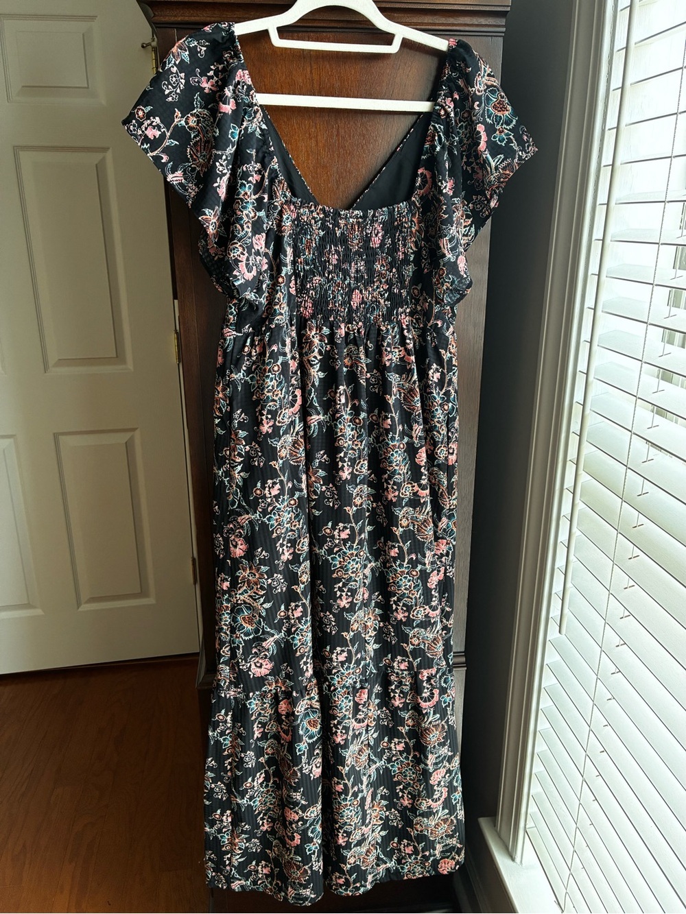 Universal Thread Floral Maxi Dress M Smocked Puff Sleeve - Picture 6 of 9